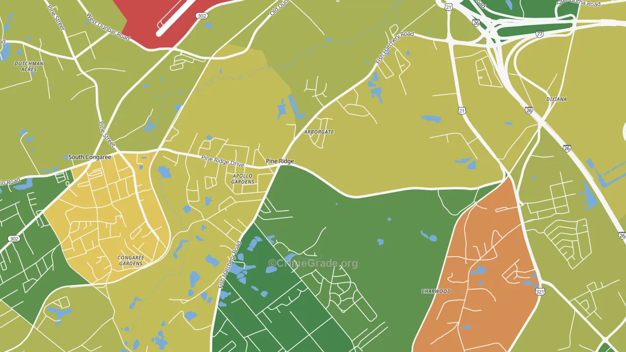 Pine Ridge, SC Map of Robbery Rates