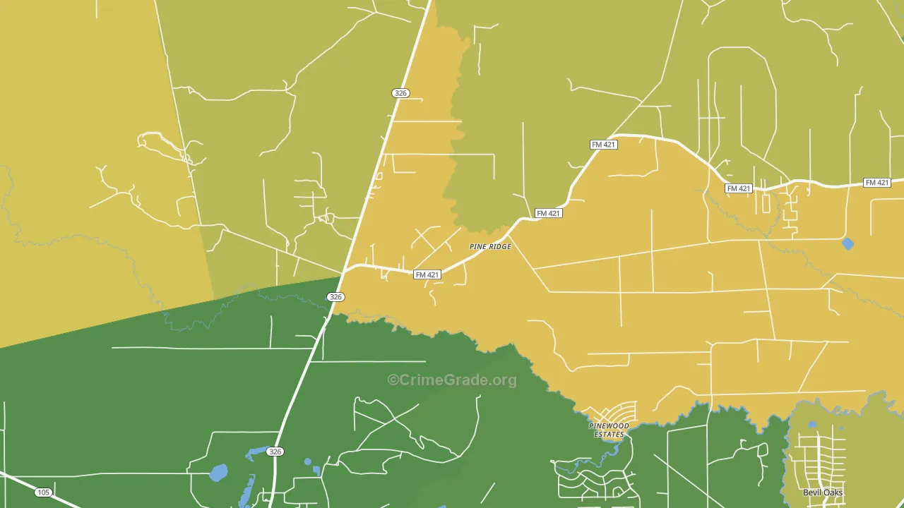 Pine Ridge, TX Map of Robbery Rates