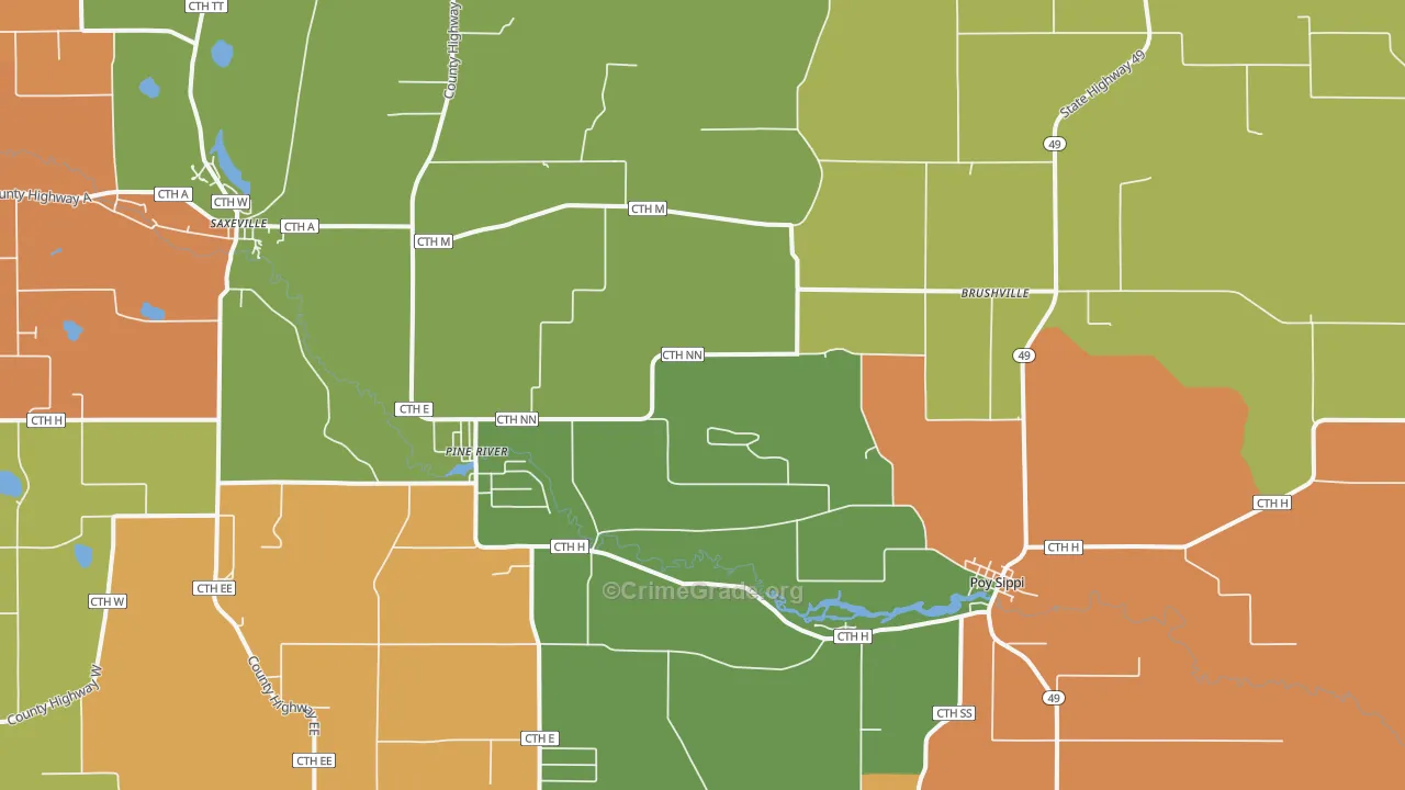 Pine River, WI Map of Robbery Rates