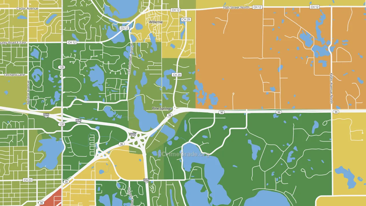 Pine Springs, MN Map of Robbery Rates
