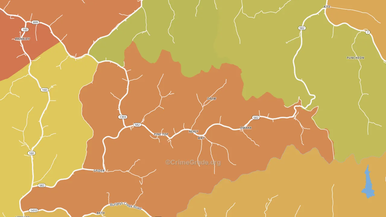 Pine Top, KY Map of Robbery Rates