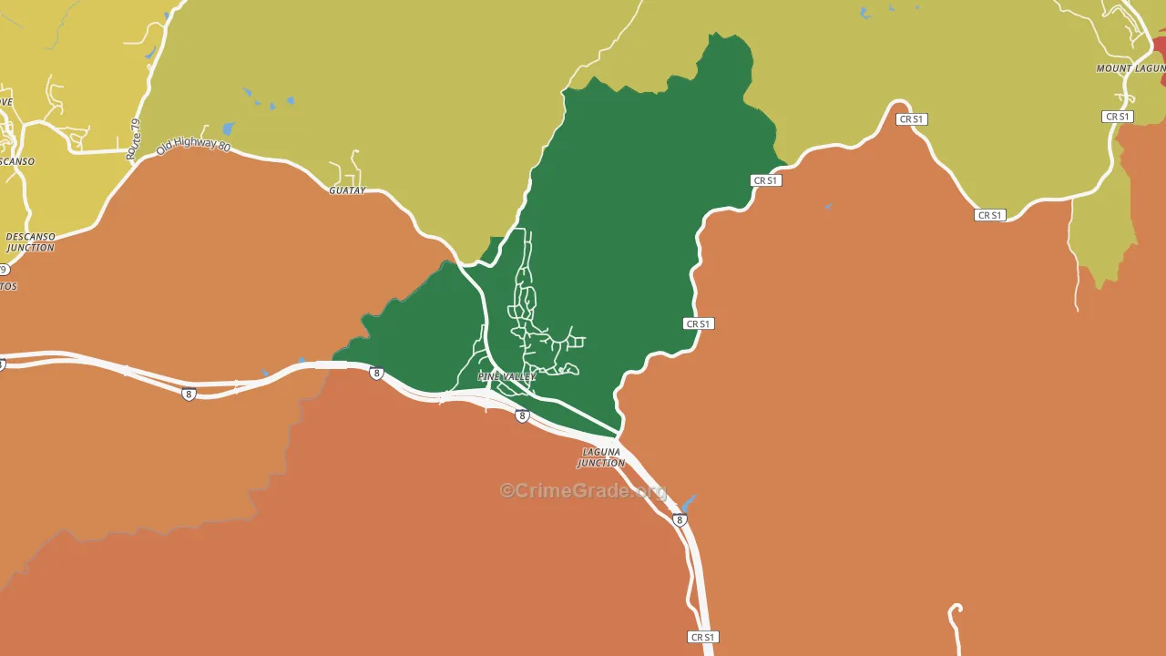 Pine Valley, CA Map of Robbery Rates