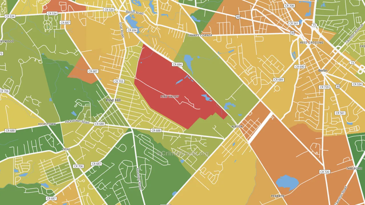 Pine Valley, NJ Map of Robbery Rates