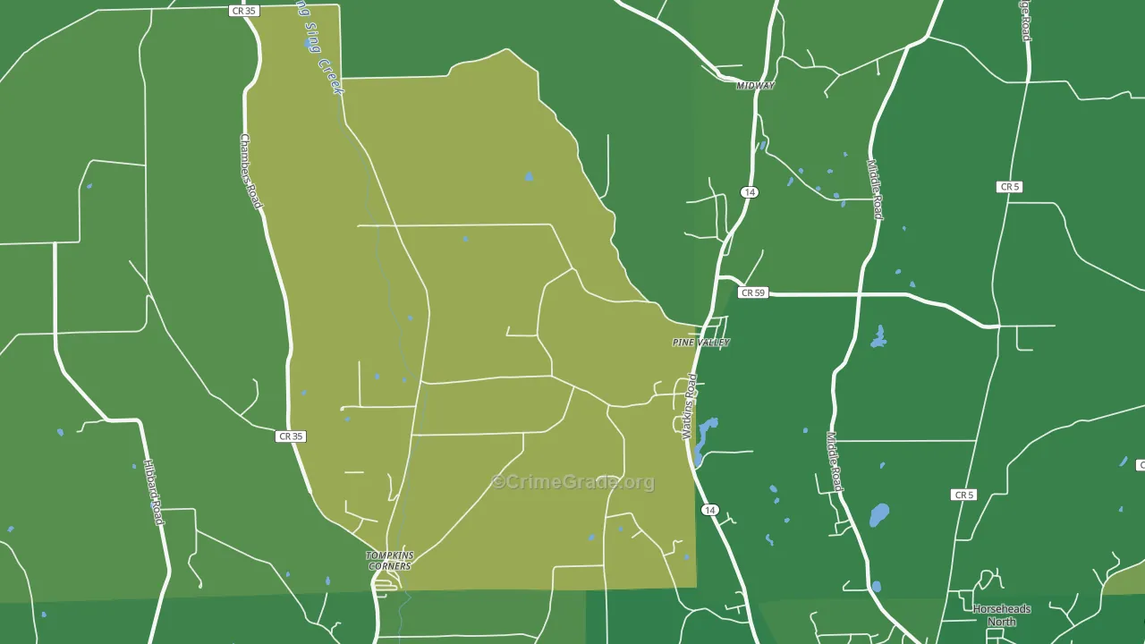 Pine Valley, NY Map of Robbery Rates