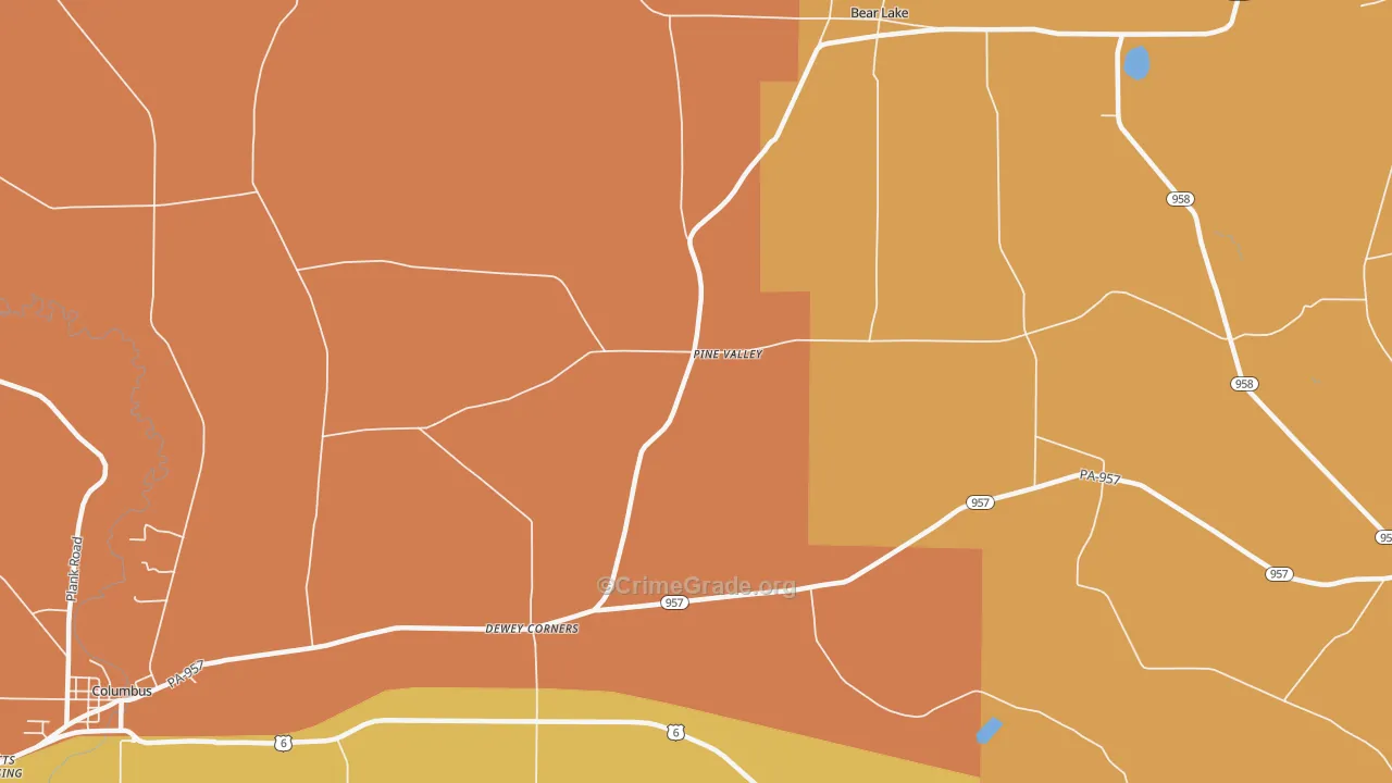 Pine Valley, PA Map of Robbery Rates