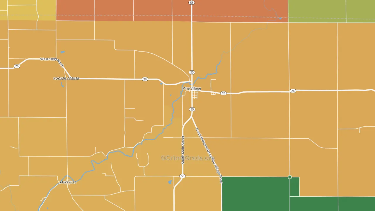 Pine Village, IN Map of Robbery Rates