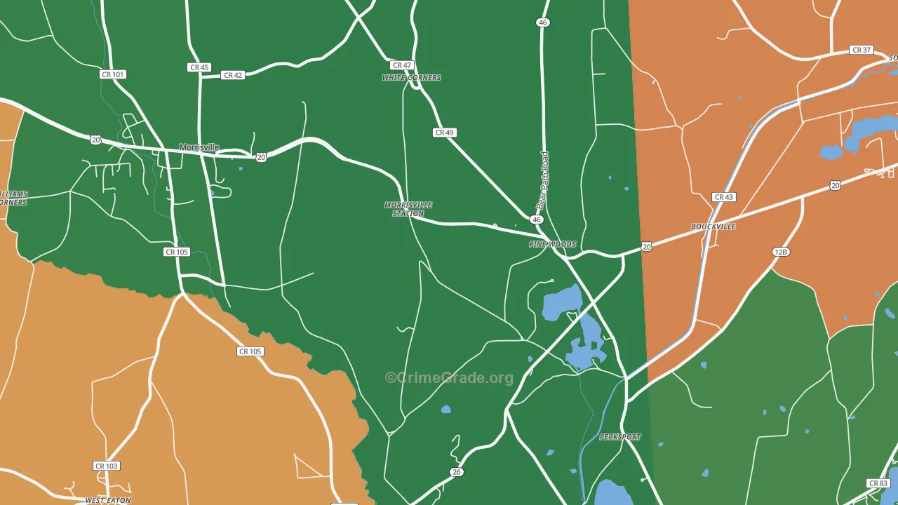 Pine Woods, NY Map of Robbery Rates