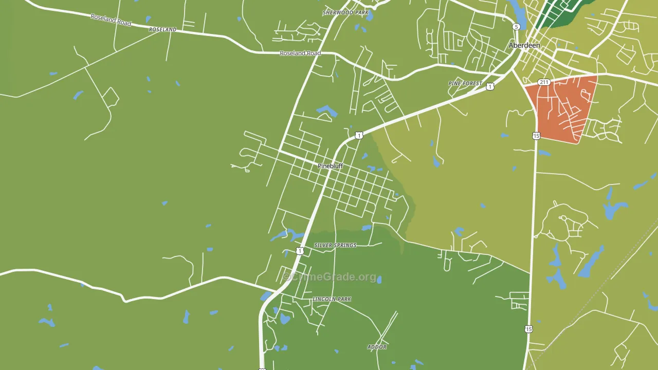 Pinebluff, NC Map of Robbery Rates