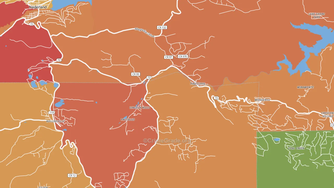 Pinecliffe, CO Map of Robbery Rates