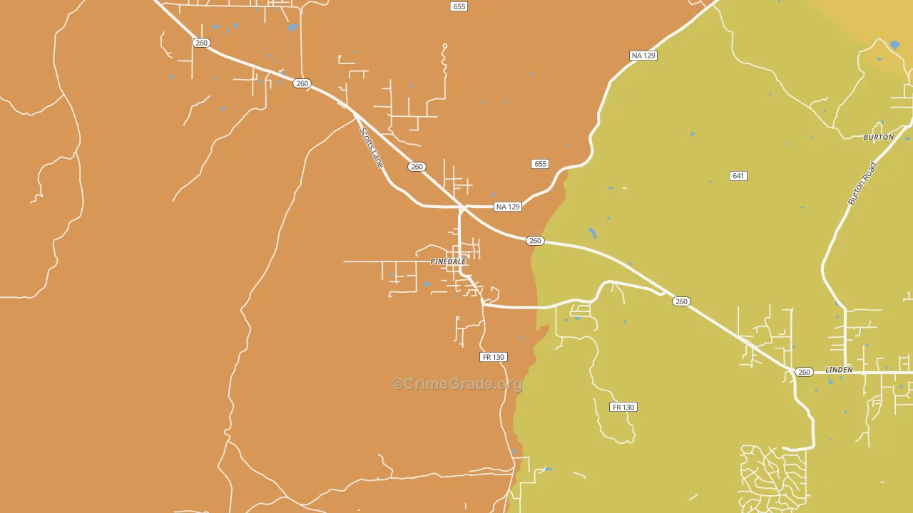 Pinedale, AZ Map of Robbery Rates