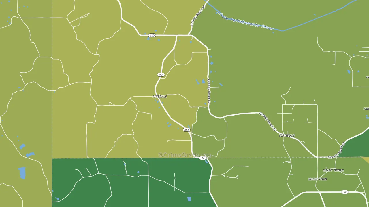Pinedale, MS Map of Robbery Rates