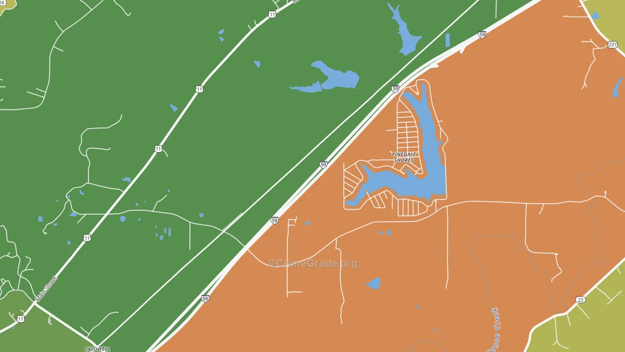 Pinedale Shores, AL Map of Robbery Rates