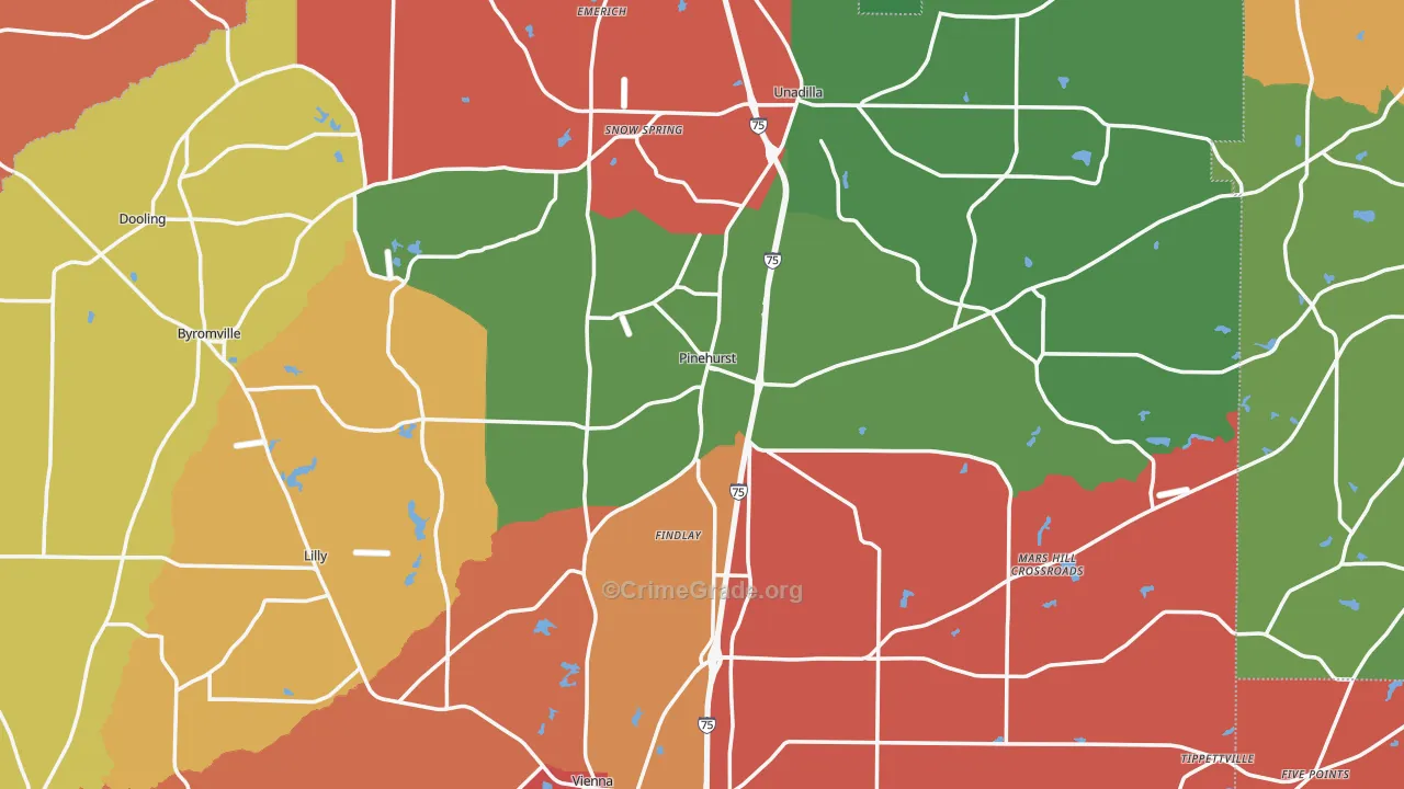 Pinehurst, GA Map of Robbery Rates