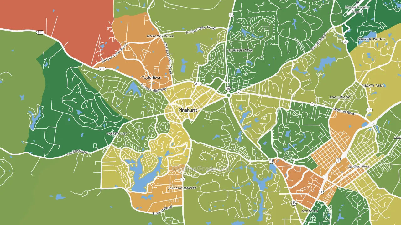 Pinehurst, NC Map of Robbery Rates