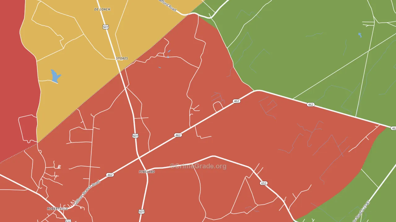 Pineland, SC Map of Robbery Rates