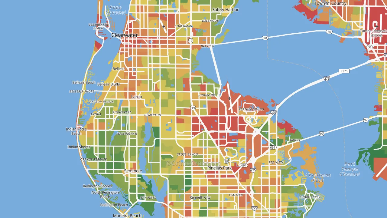 Pinellas County, FL Map of Robbery Rates