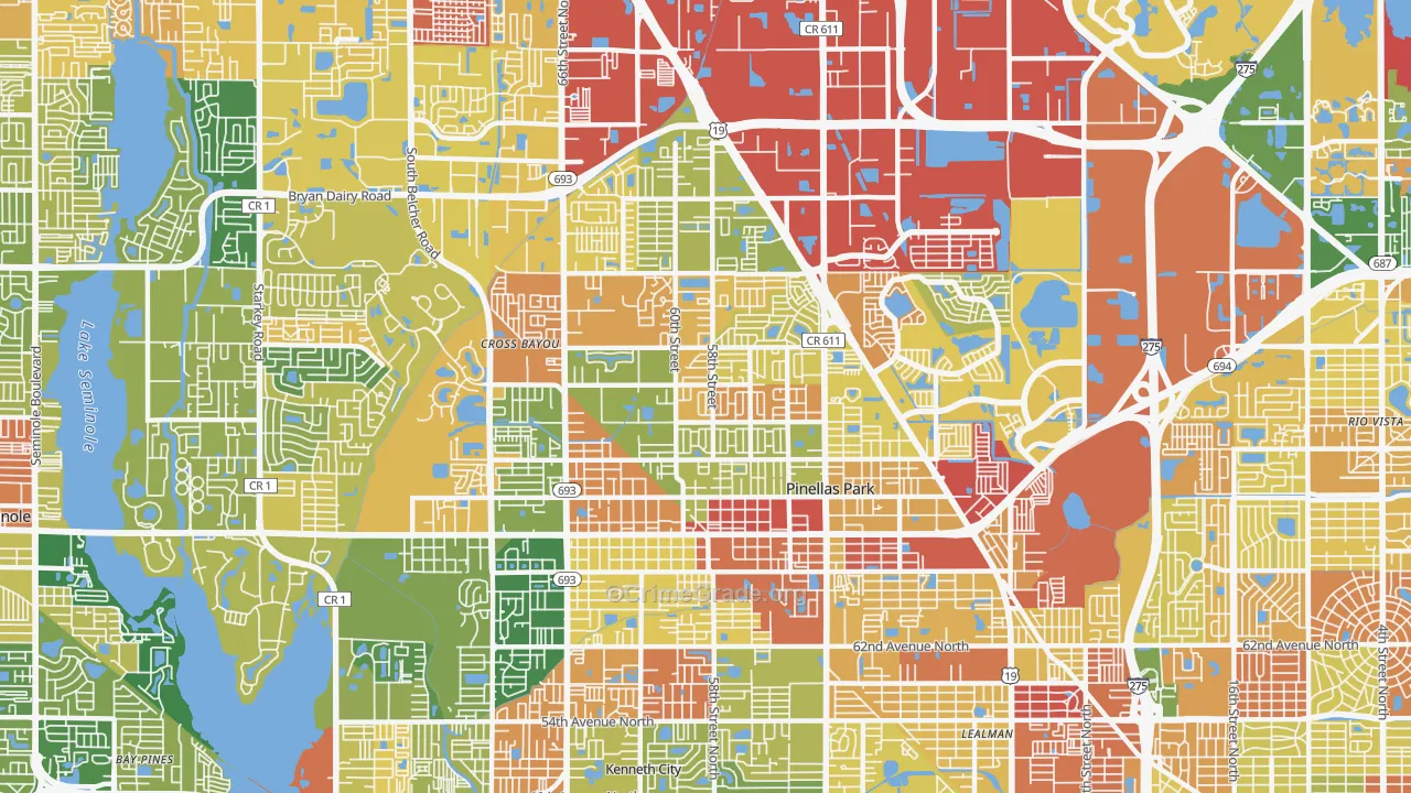 Pinellas Park, FL Map of Robbery Rates