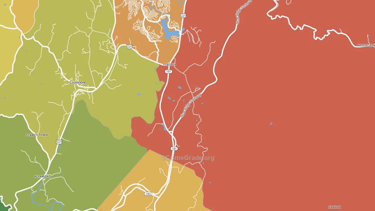 Pineola, NC Map of Robbery Rates