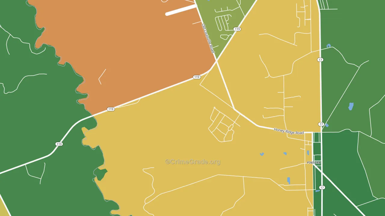 Pineora, GA Map of Robbery Rates