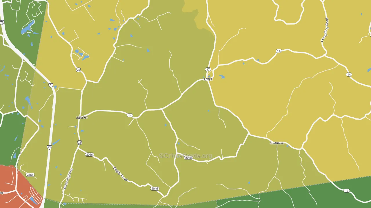 Piner, KY Map of Robbery Rates