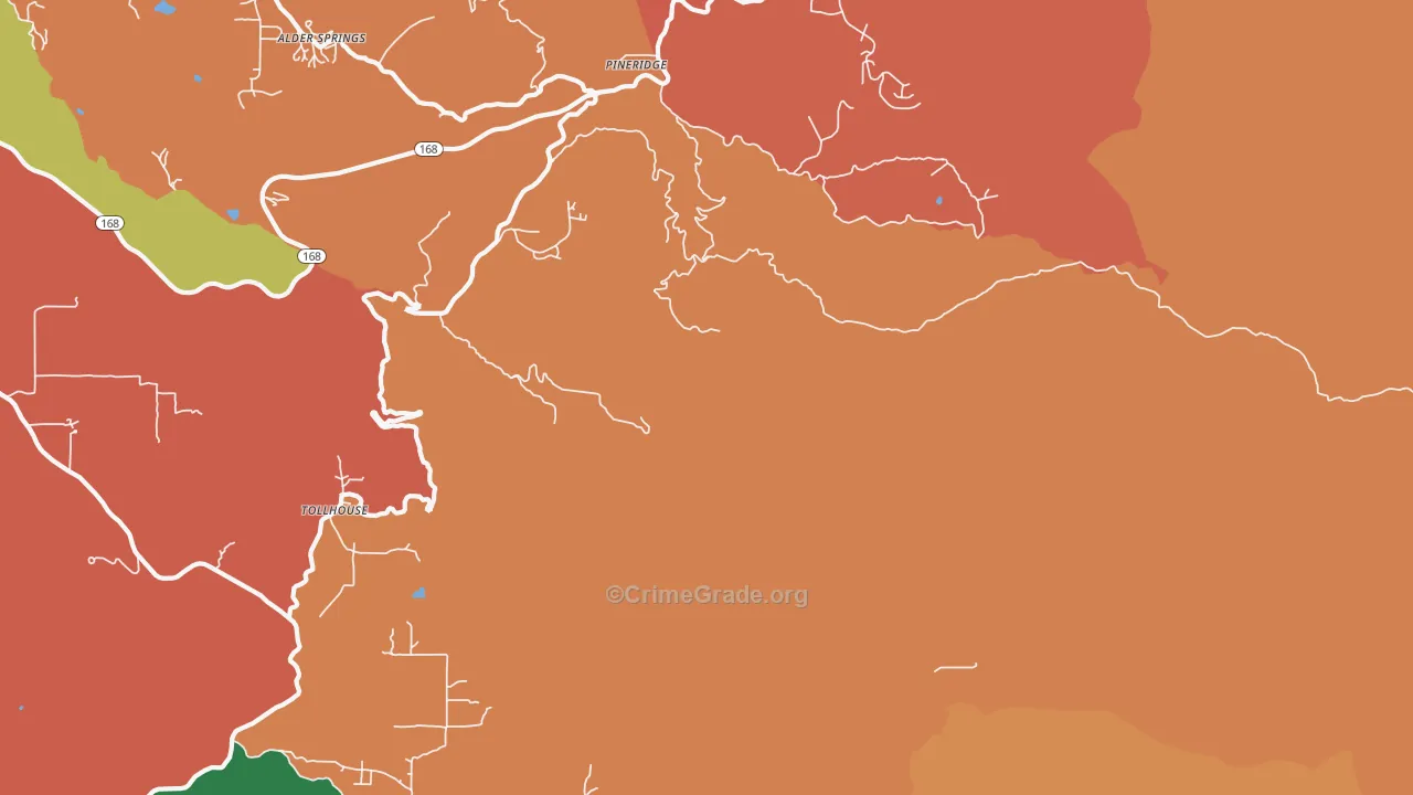 Pineridge, CA Map of Robbery Rates