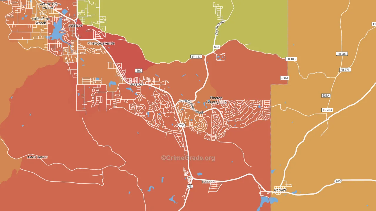 Pinetop, AZ Map of Robbery Rates