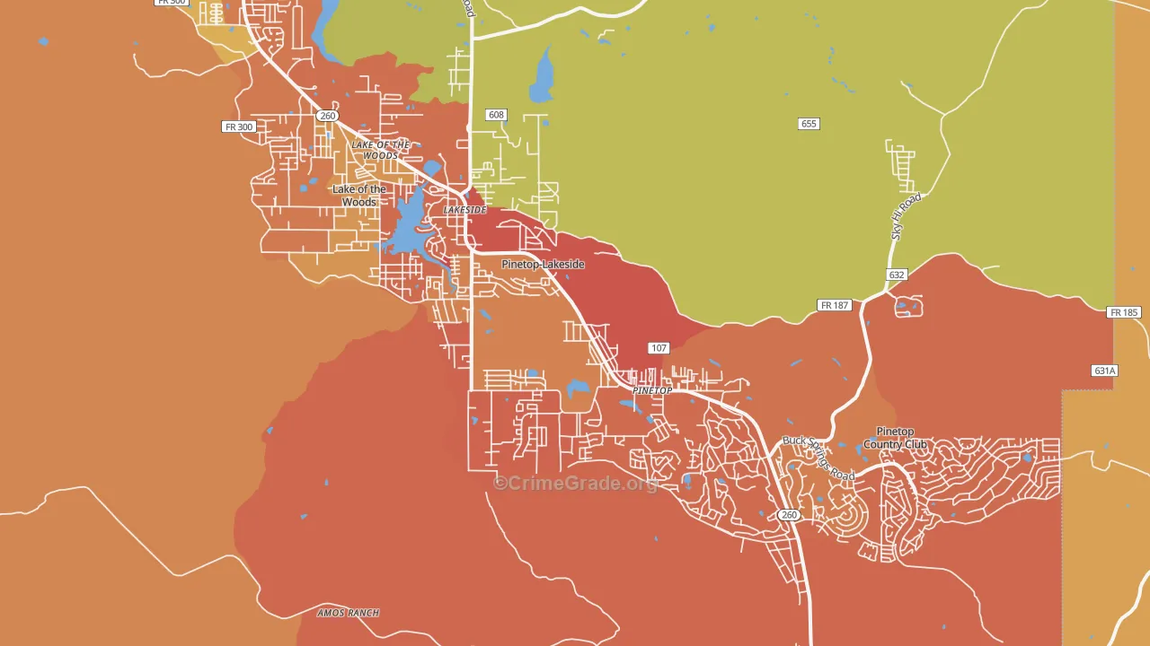 Pinetop-Lakeside, AZ Map of Robbery Rates