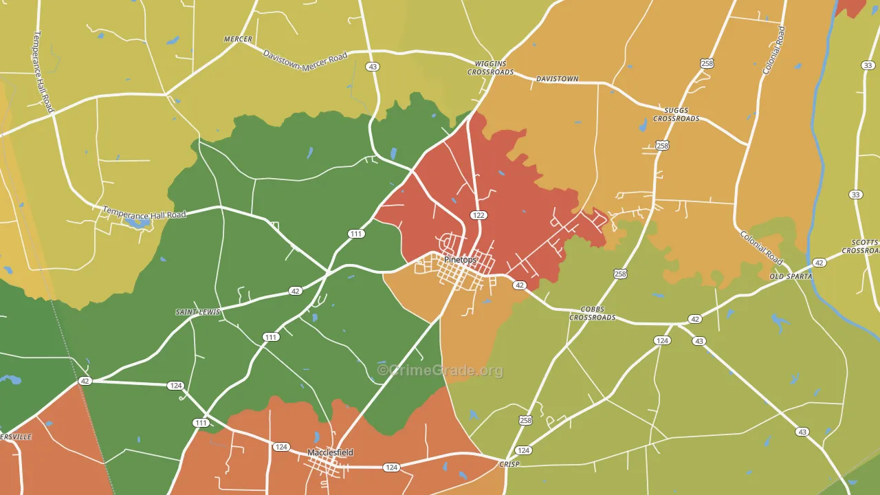 Pinetops, NC Map of Robbery Rates