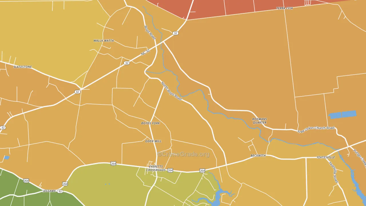 Pinetown, NC Map of Robbery Rates