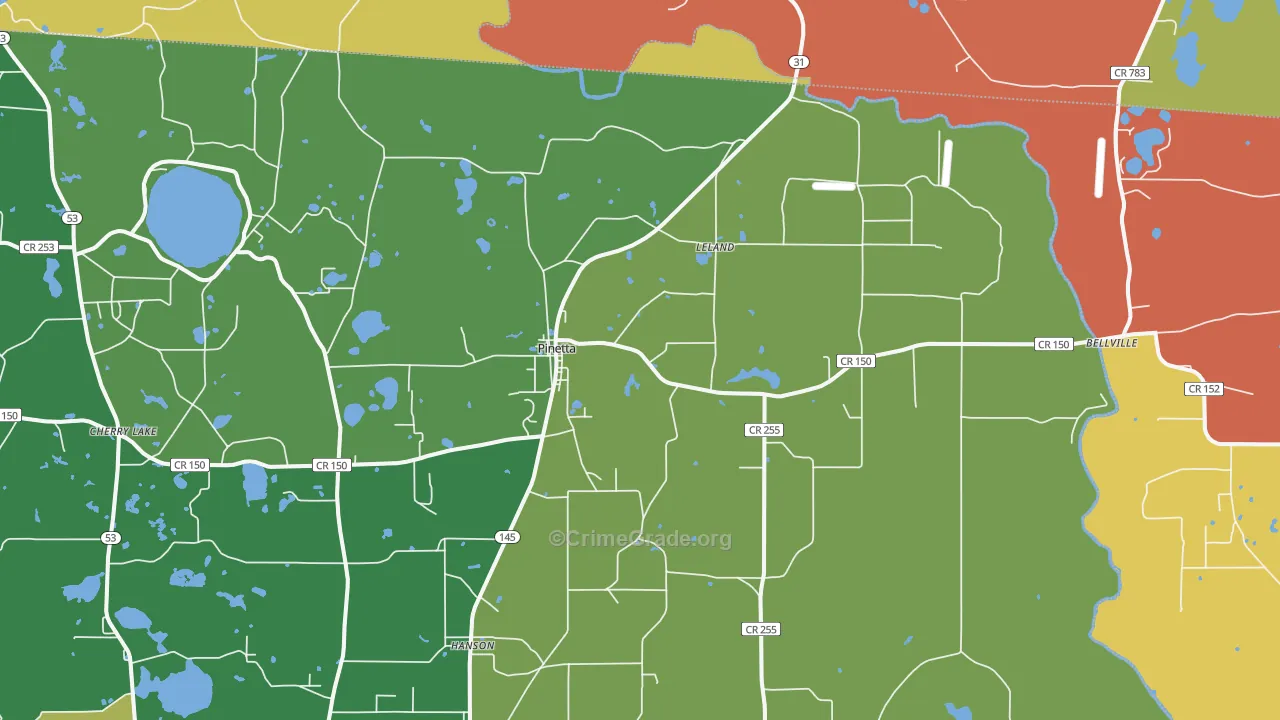 Pinetta, FL Map of Robbery Rates