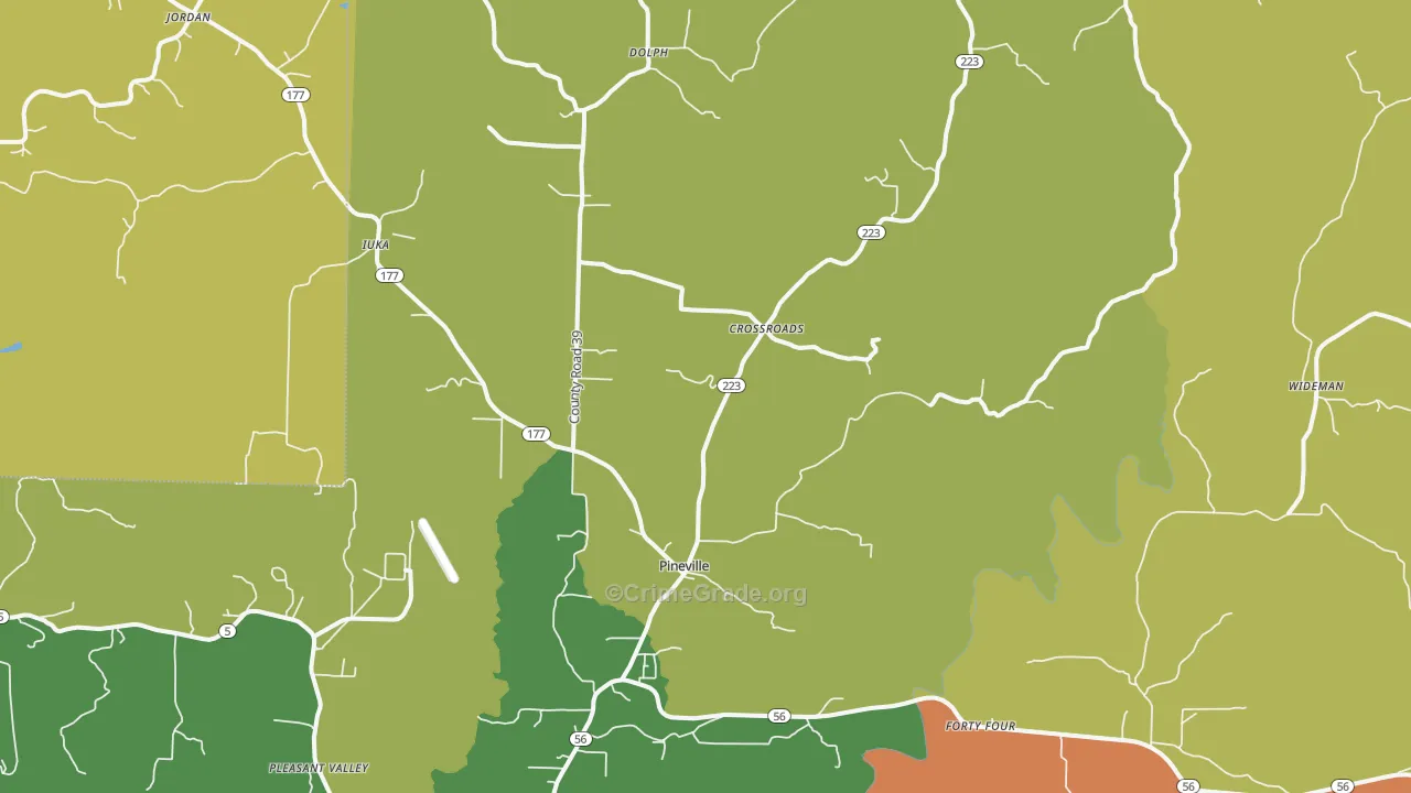 Pineville, AR Map of Robbery Rates
