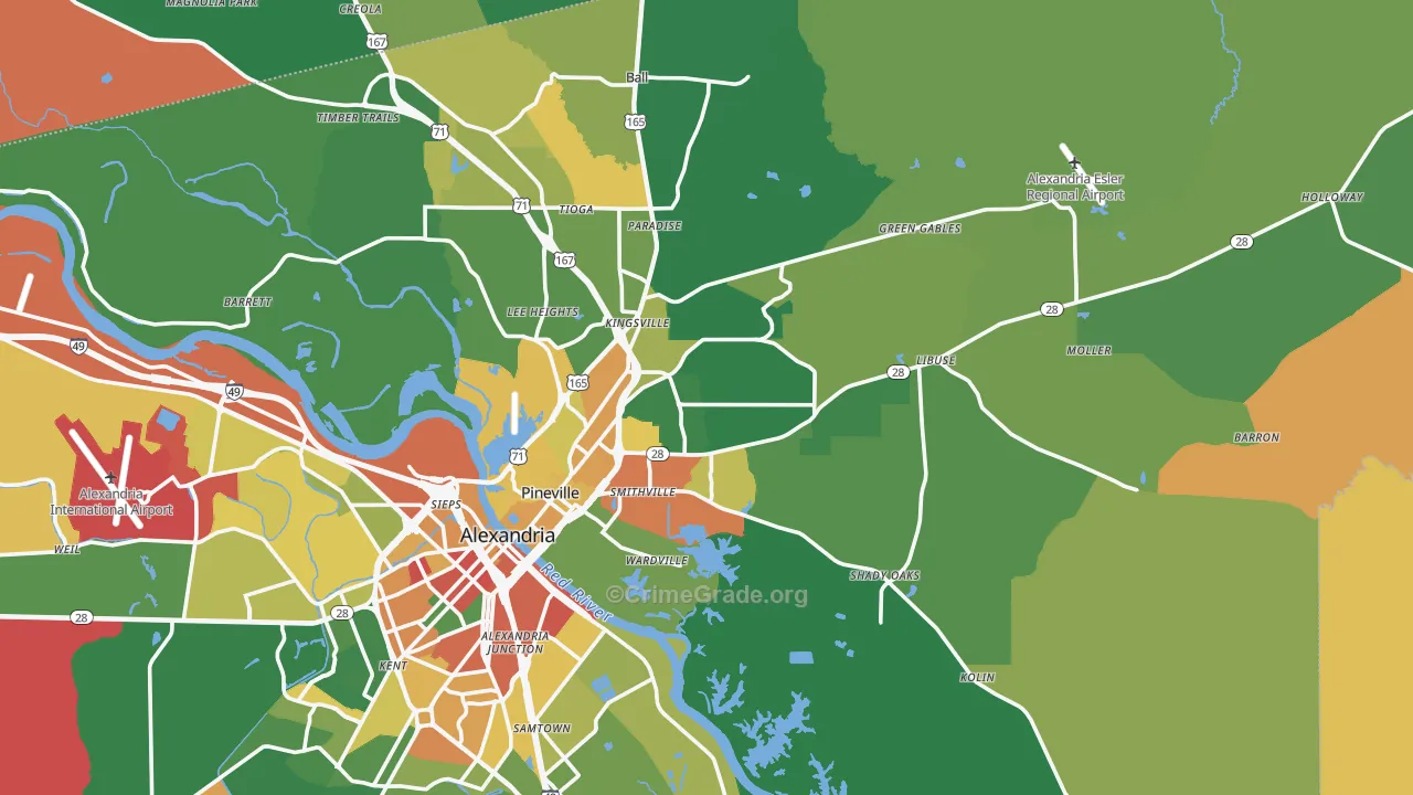Pineville, LA Map of Robbery Rates