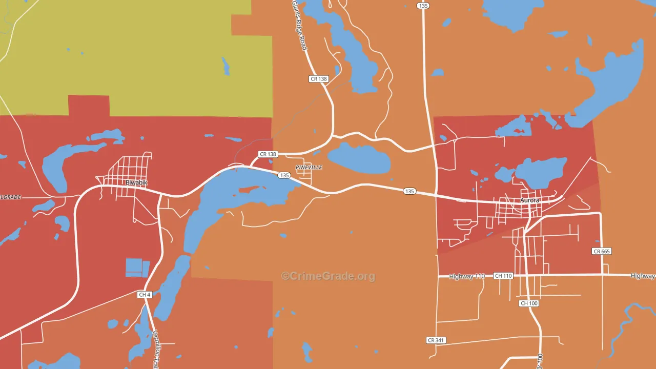 Pineville, MN Map of Robbery Rates