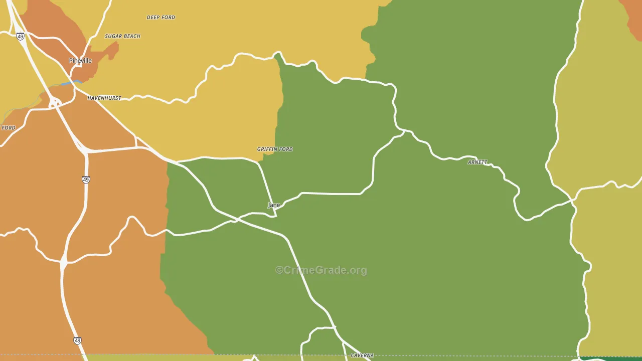 Pineville, MO Map of Robbery Rates