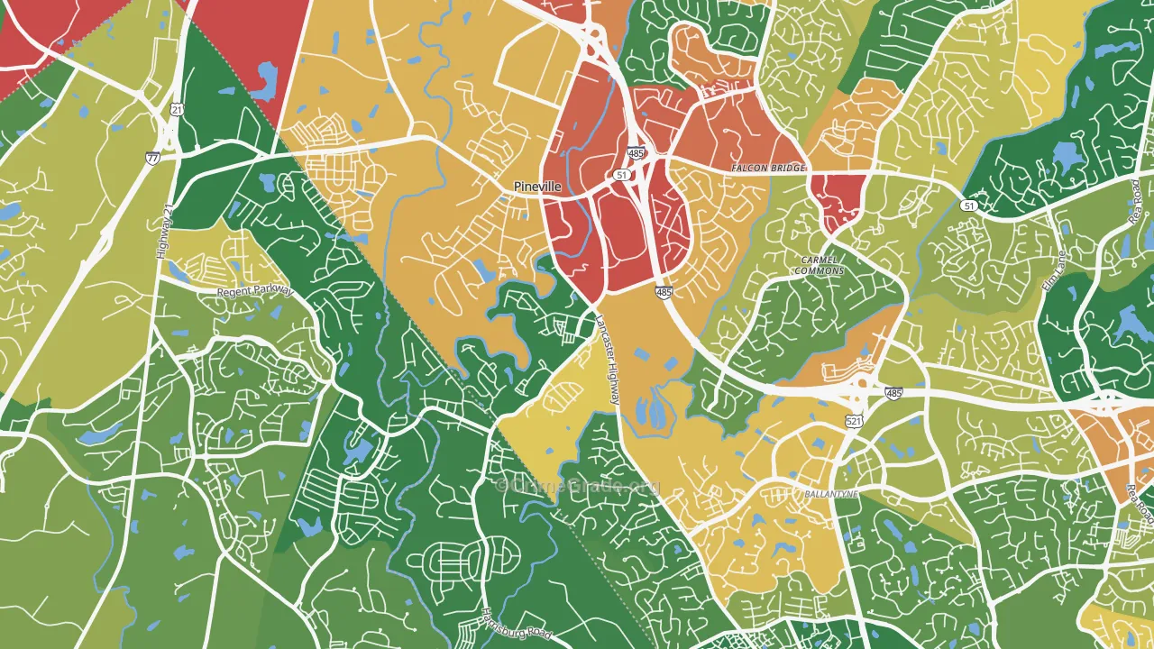 Pineville, NC Map of Robbery Rates