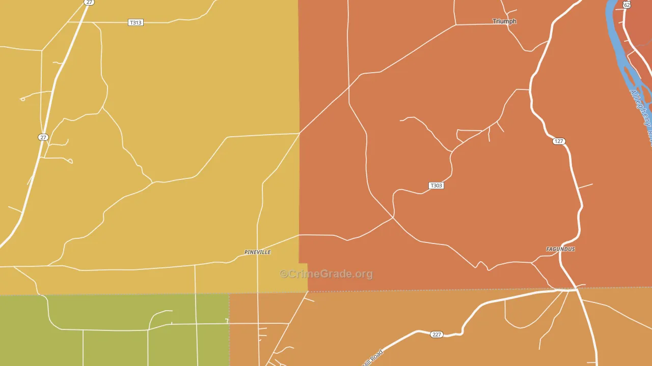 Pineville, PA Map of Robbery Rates