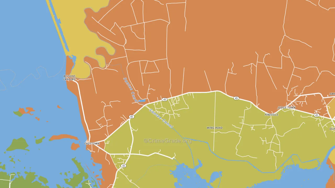 Pineville, SC Map of Robbery Rates