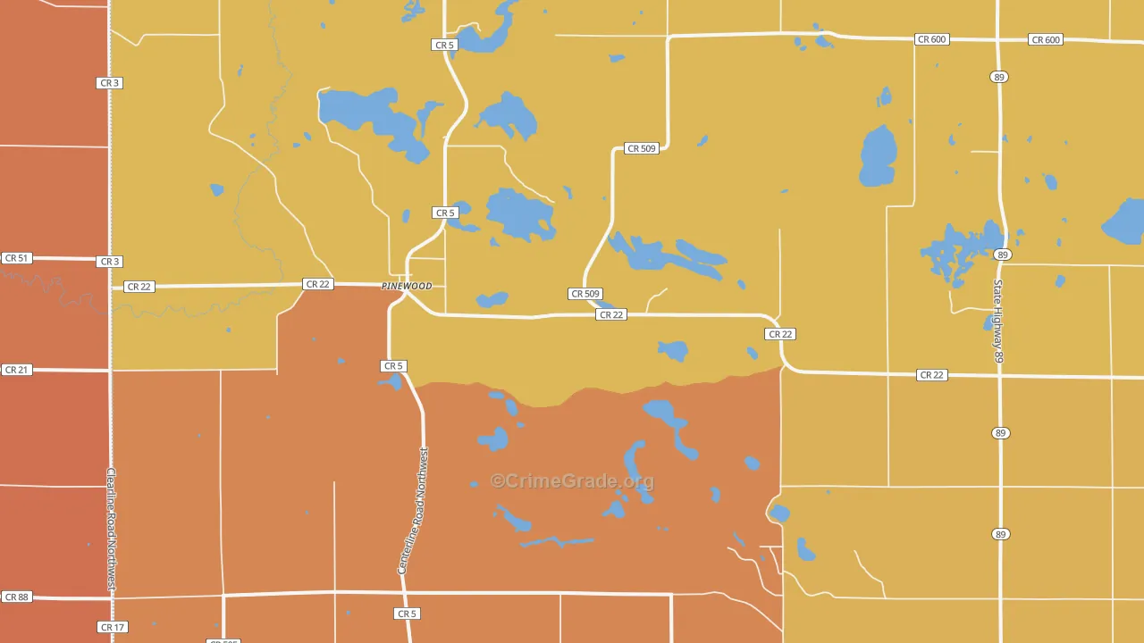 Pinewood, MN Map of Robbery Rates