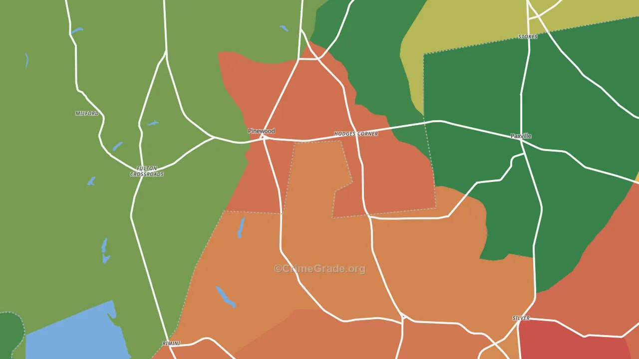 Pinewood, SC Map of Robbery Rates