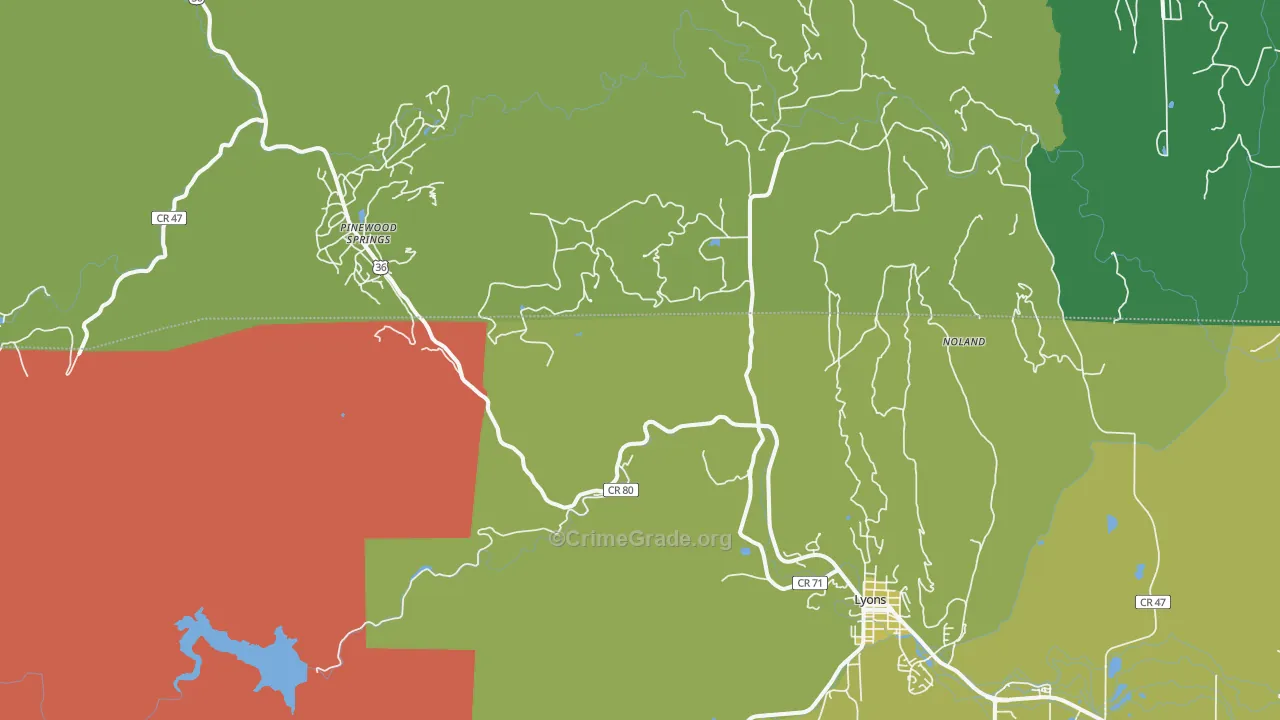 Pinewood Springs, CO Map of Robbery Rates