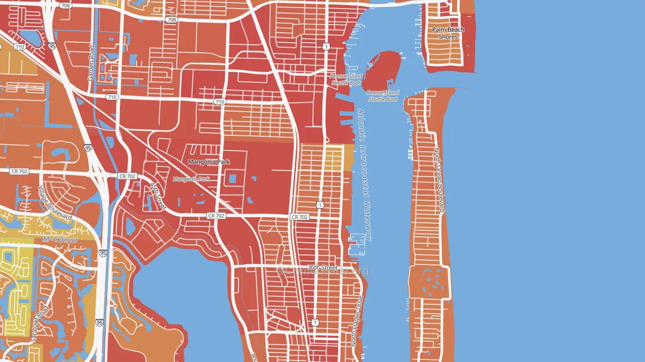 Pinewood-West Palm Beach, West Palm Beach, FL Map of Robbery Rates