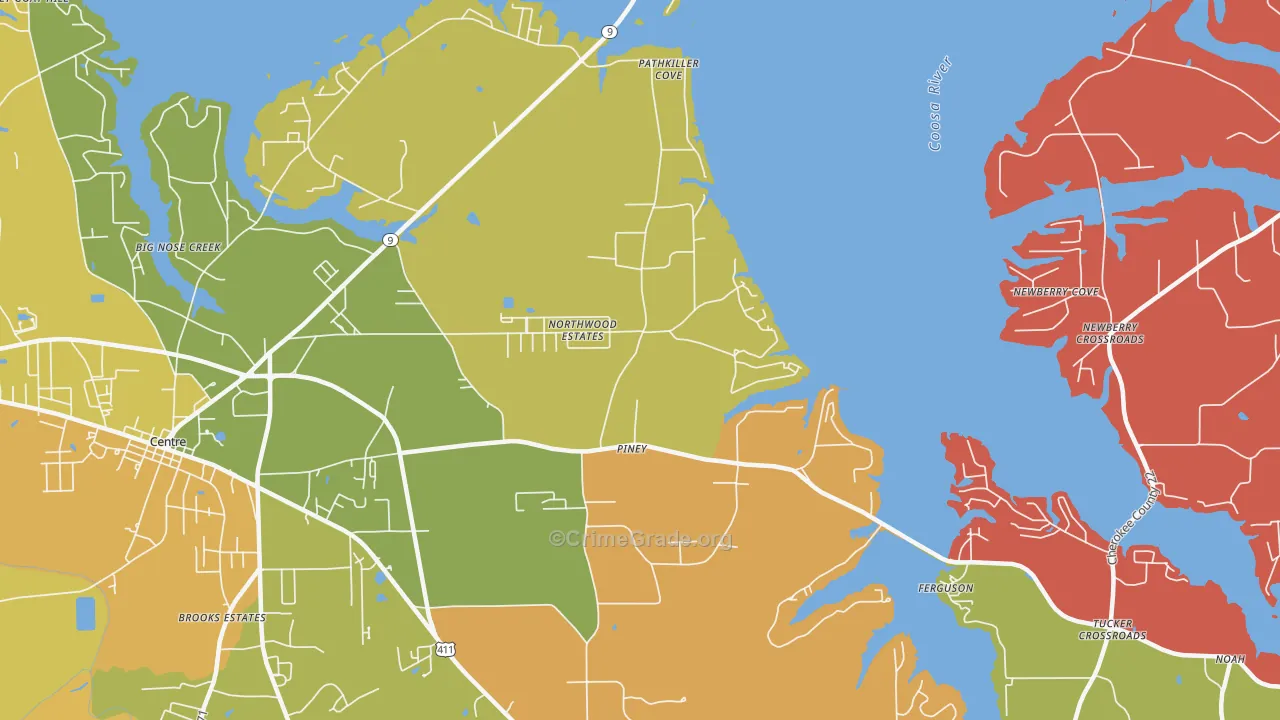 Piney, AL Map of Robbery Rates