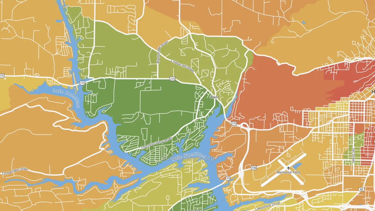 Piney, AR Map of Robbery Rates