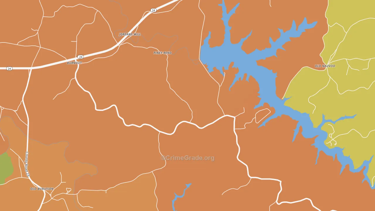 Piney Bend, AL Map of Robbery Rates