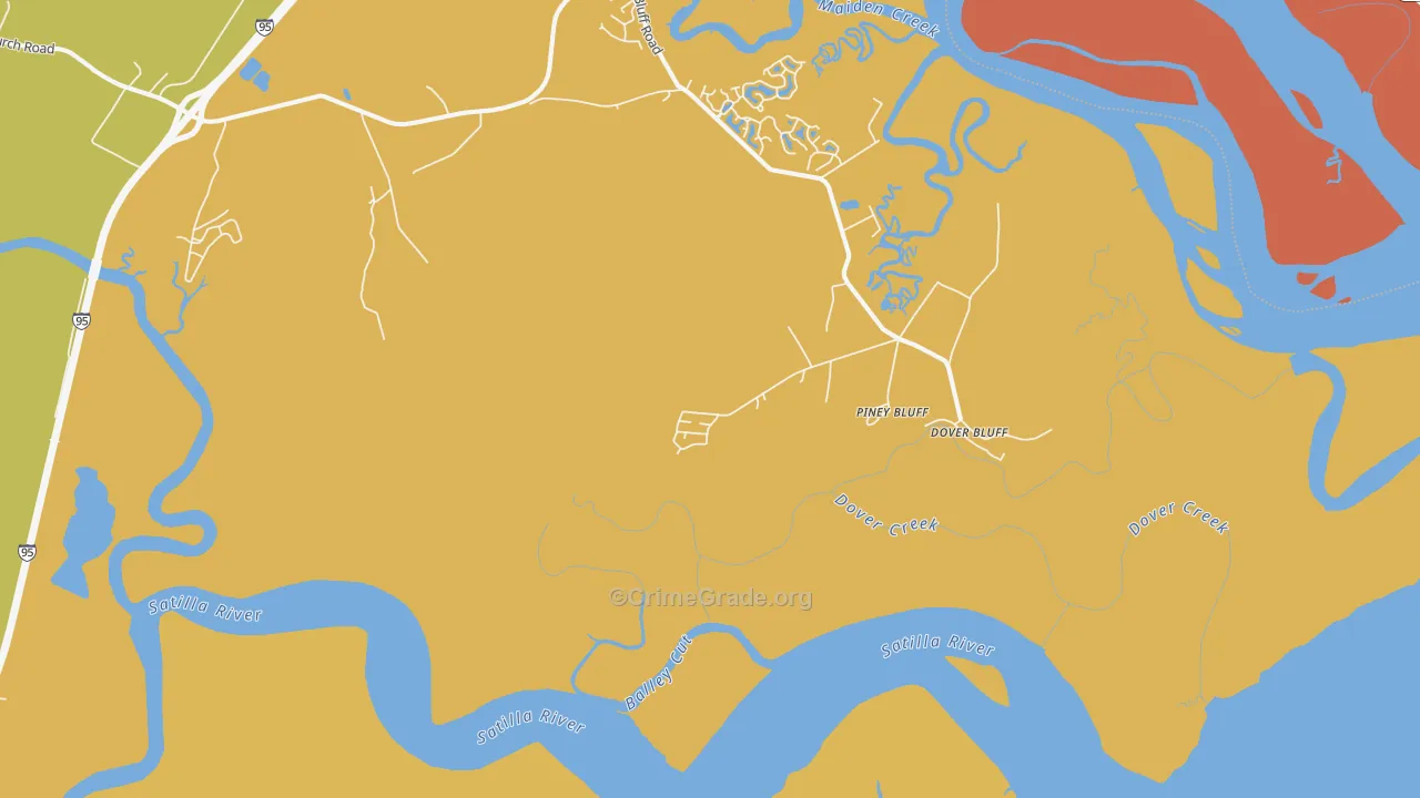 Piney Bluff, GA Map of Robbery Rates
