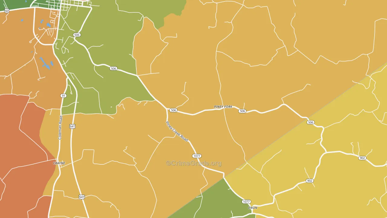 Piney Fork, KY Map of Robbery Rates