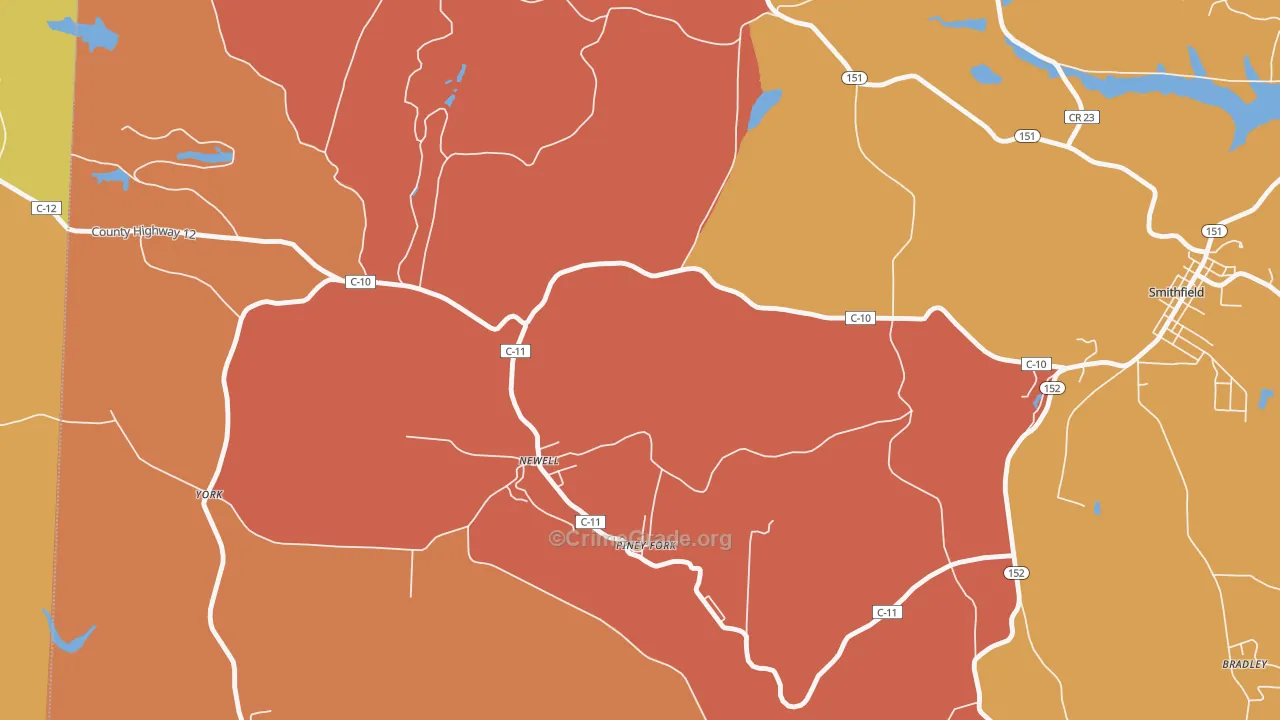 Piney Fork, OH Map of Robbery Rates