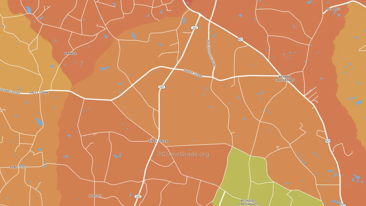 Piney Green, NC Map of Robbery Rates