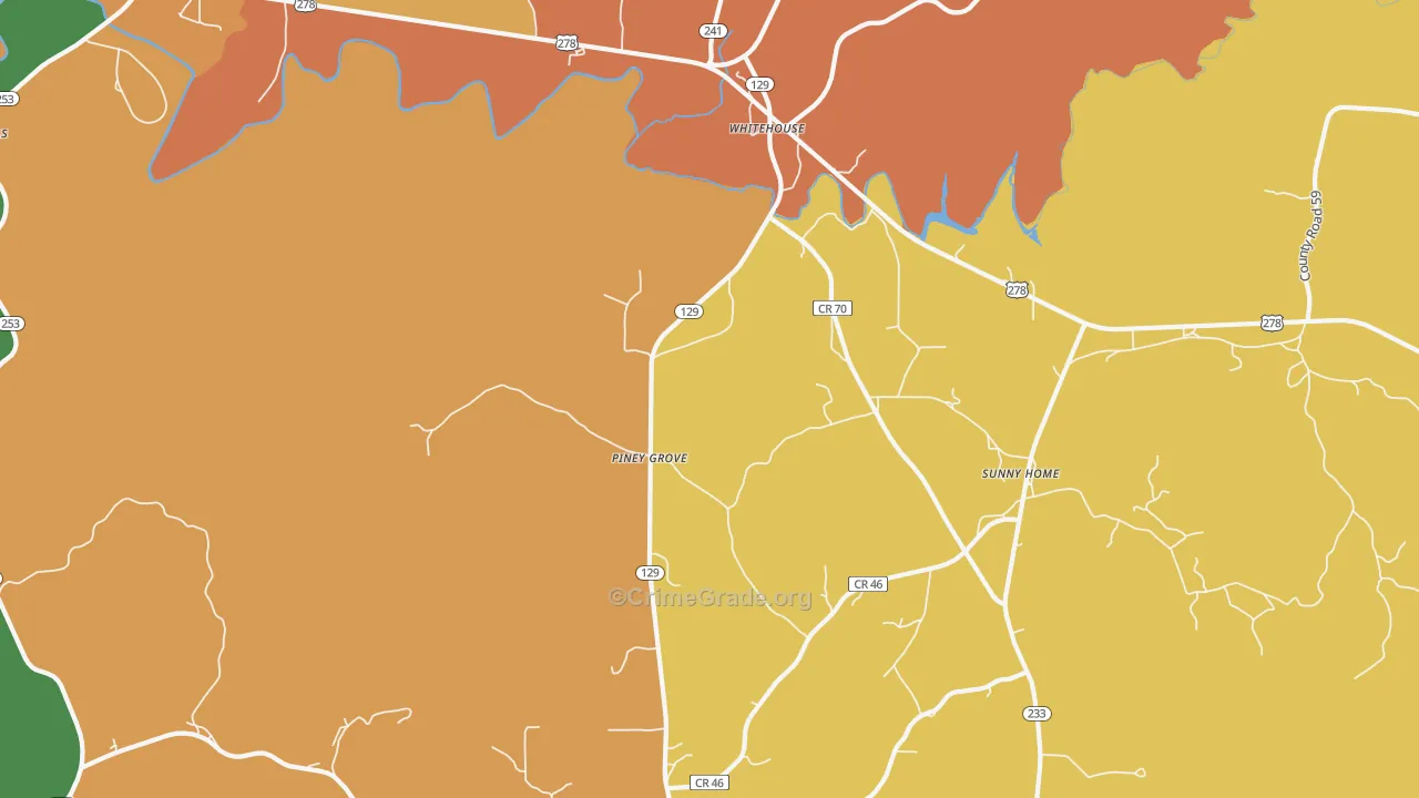 Piney Grove, AL Map of Robbery Rates