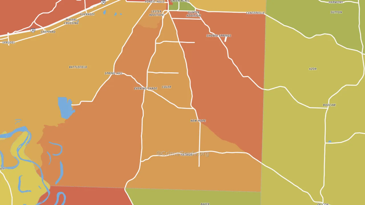 Piney Grove, AR Map of Robbery Rates